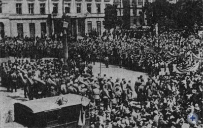 Митинг трудящихся Львова, посвященный освобождению города от фашистских захватчиков. Июль, 1944 г.