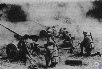 Советская артиллерия на огневой позиции под Бродами. Июль 1944 г.